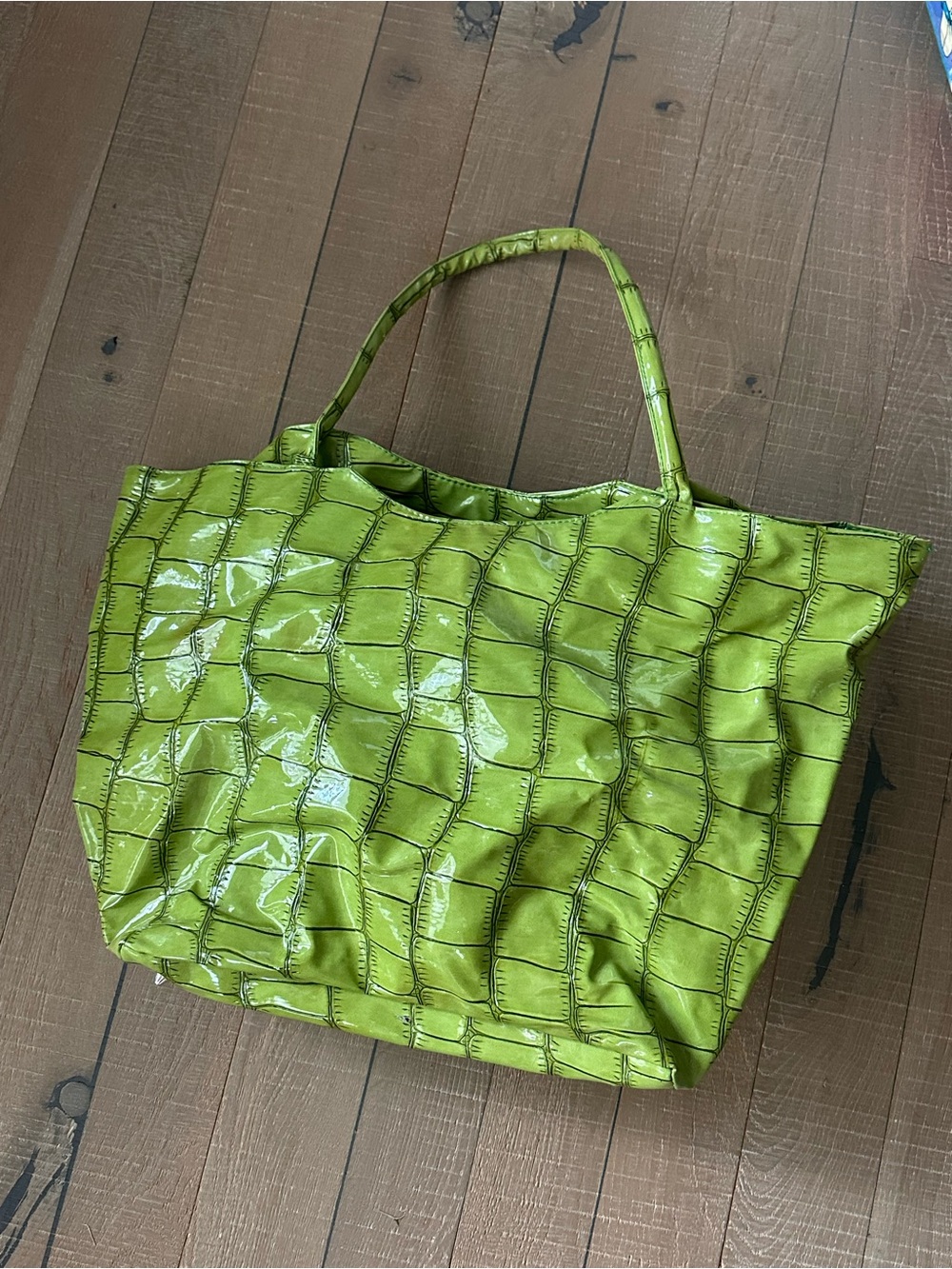 Croc-Effect Lime Green Patent Tote Bag